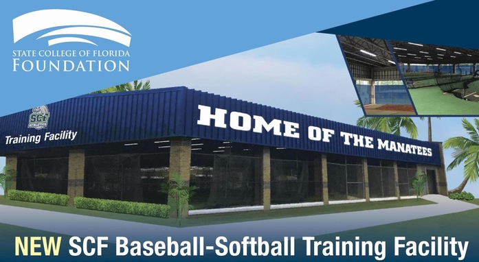 Rendering of the baseball-softball training facility with the foundation's logo